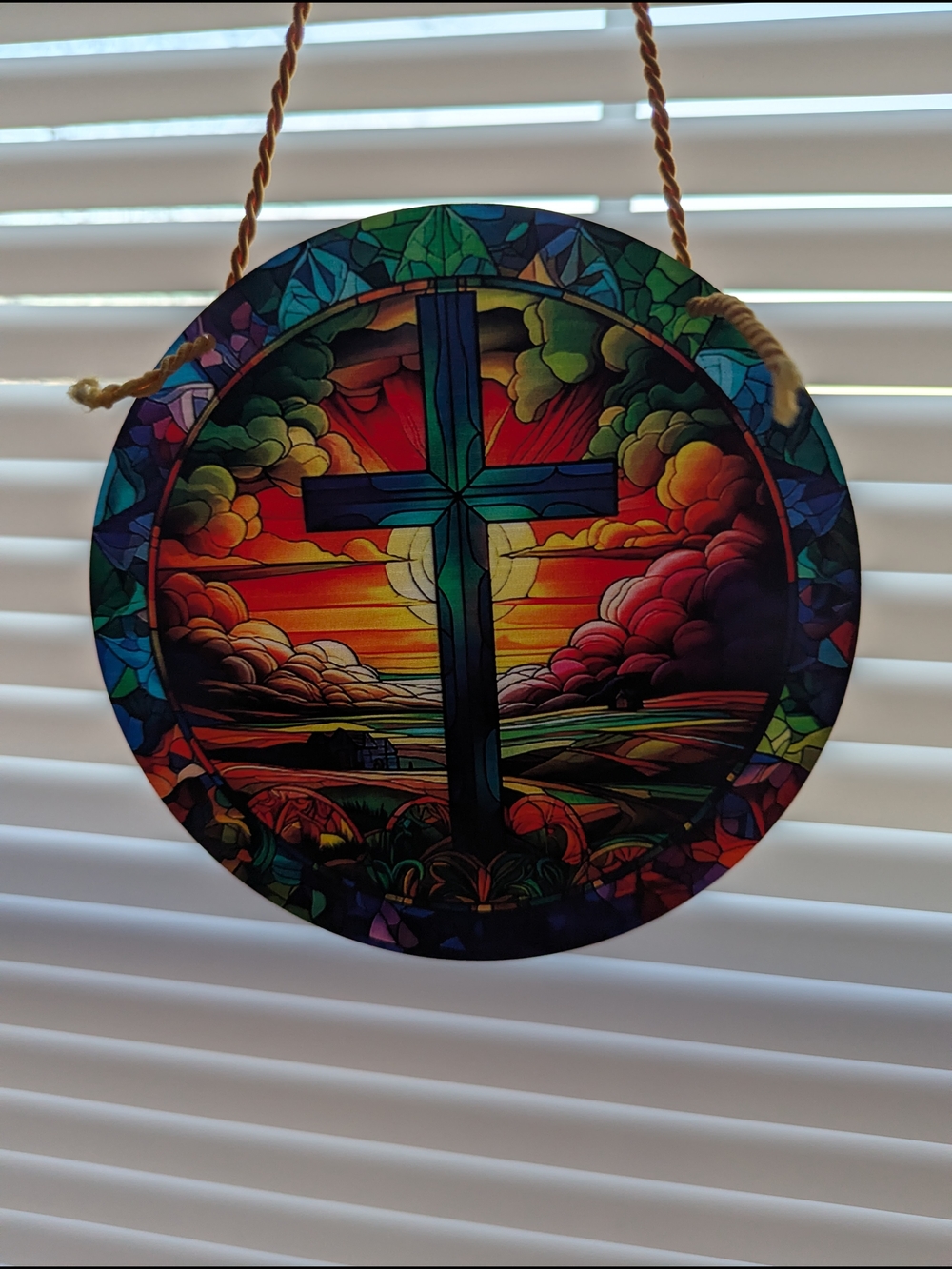 Cross Acrylic Stained Glass Window Hanging
